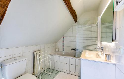 La salle de bains est pourvue de toilettes, d'un lavabo et d'une baignoire. dans l'établissement Amazing Home In Creysse With Wifi, à Creysse