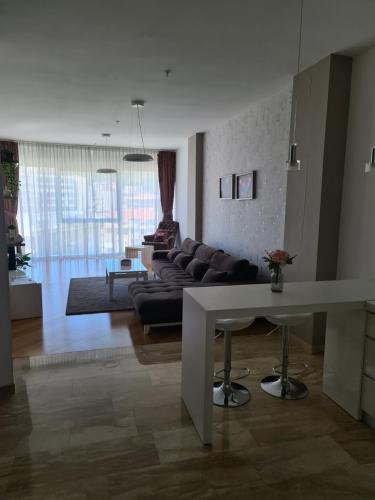 a living room with a couch and a table at TC BiG APARTMENTS in Budva