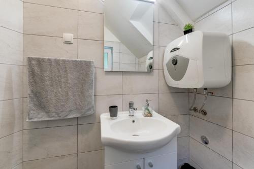 a white bathroom with a sink and a mirror at Holiday house with a parking space Fuzine, Gorski kotar - 20518 in Lokve