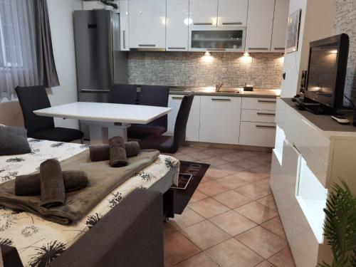 a kitchen and living room with a table and chairs at Apartments with WiFi Vis - 19923 in Vis