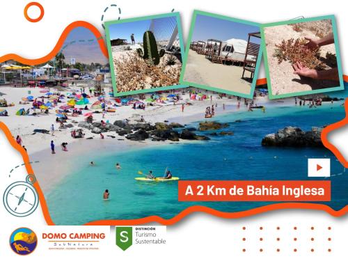 a group of photos of a beach with people in the water at DOMO CAMPING in Bahia Inglesa