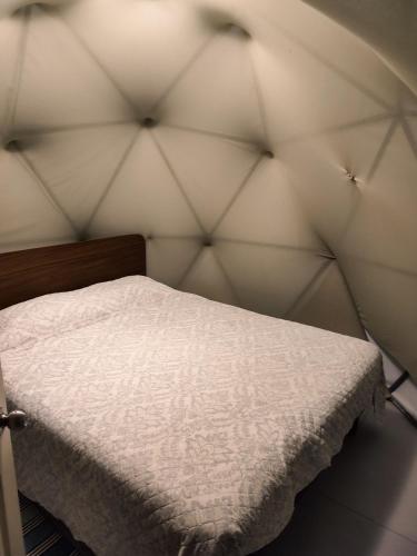 a bedroom with a bed with a white comforter at DOMO CAMPING in Bahia Inglesa