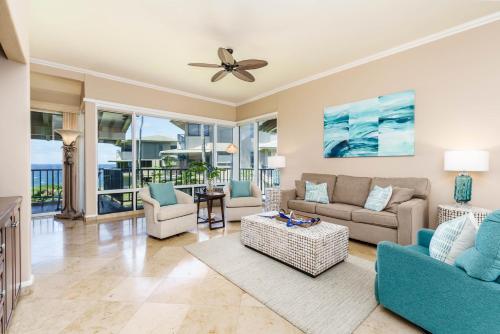 a living room with a couch and chairs at Kapalua Bay Villa 29B4 villa in Kahana