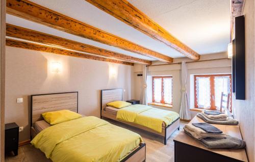 - une chambre avec 2 lits et 2 fenêtres dans l'établissement Pet Friendly Home In Natzwiller With Kitchen, à Natzwiller