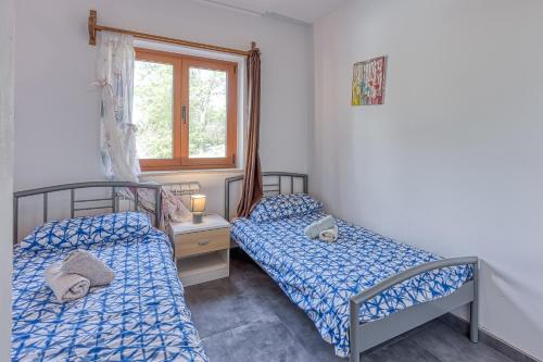 two twin beds in a room with a window at Villa Simac With Pool and Whirlpool - Happy Rentals in Pazin