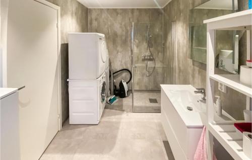 a bathroom with a white refrigerator and a sink at Amazing Home In Bjryhamn With Wifi And 4 Bedrooms 