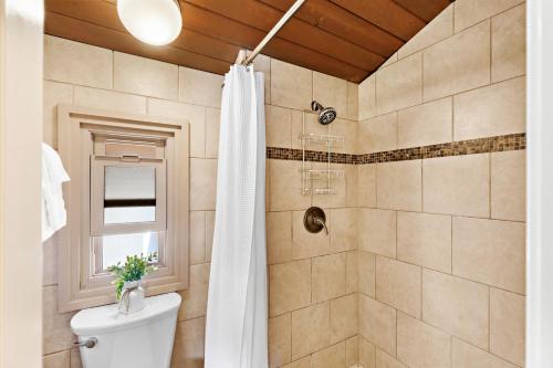 a bathroom with a toilet and a shower at Kihei Sands B2 in Kihei