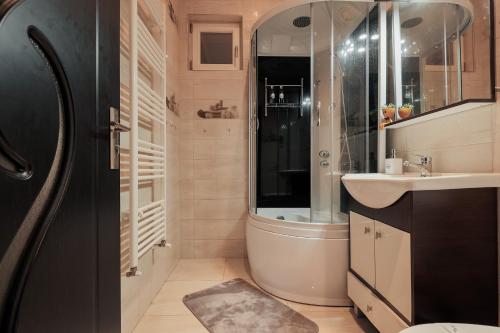 a bathroom with a shower and a sink at City Nest Maria by Short-Stay in Baia Mare