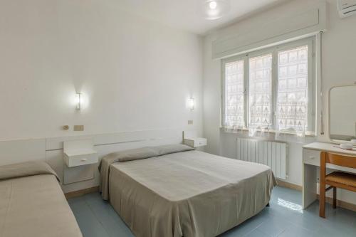 a bedroom with a bed and a desk and a window at Hotel Quisisana in Vada