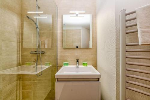 ein Bad mit einem Waschbecken und einer Dusche in der Unterkunft Belles prestations, 3 ch, terrasse, wifi fibre in Grenoble