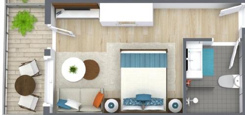 a rendering of a small apartment at DZ Komfort in Biberwier