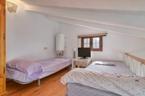 een slaapkamer met 2 bedden en een tv. bij La Casita de mama in Vélez-Málaga