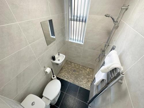 a small bathroom with a toilet and a sink at Vicar Road in Liverpool