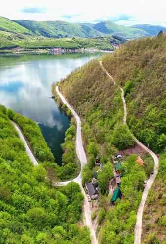 an aerial view of a river and a road at Brvnare 3 zvezde brvnara Veljko in Kokin Brod