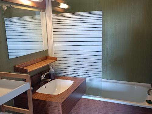 ein Badezimmer mit einem Waschbecken, einer Badewanne und einem Spiegel in der Unterkunft Appartement Villard-de-Lans, 2 pièces, 6 personnes - FR-1-689-30 in Villard-de-Lans