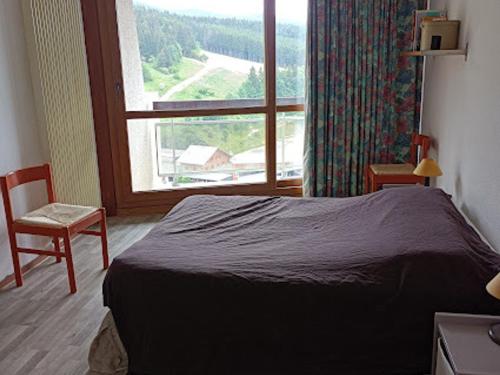 ein Schlafzimmer mit einem Bett und einem großen Fenster in der Unterkunft Appartement Villard-de-Lans, 2 pièces, 6 personnes - FR-1-689-30 in Villard-de-Lans