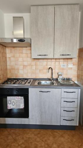 une cuisine avec un évier et une cuisinière dans l'établissement La Dimora di Sofia, à Rome