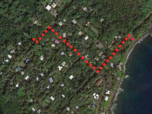 an overhead view of a group of red dots at Kehena Mauka Nui Club LGBTQIA+ Clothing Optional in Pahoa