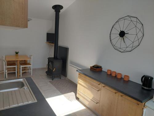 una cucina con piano cottura in un angolo della camera di Studio au coeur des vignes a Divatte sur Loire