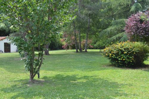 a park with trees and flowers in the grass at Les Bruyeres Gite in Montbron
