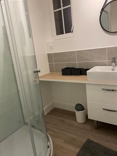 a bathroom with a shower and a sink at Logement 10 min des sanctuaires in Paray-le-Monial