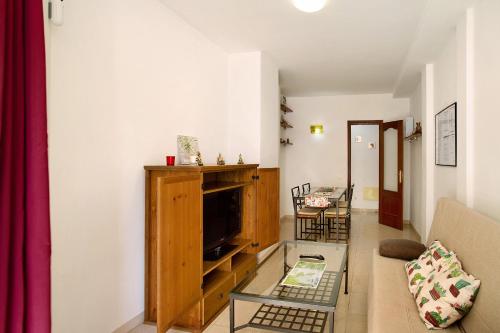 a living room with a couch and a tv at Residencial Sol Suite in Telde