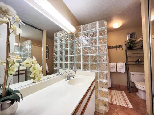 La salle de bains est pourvue d'une baignoire, d'un lavabo et d'un miroir. dans l'établissement Hale Kamaole 221, à Wailea