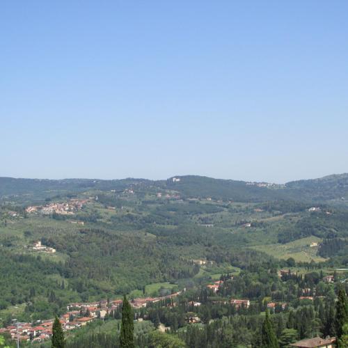 a view of a valley with trees and houses at Residence Fiesole in Fiesole