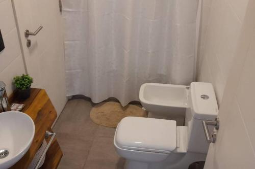 łazienka z toaletą i umywalką w obiekcie Excelente departamento muy bien ubicado w mieście Mendoza