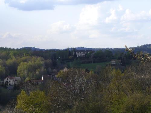 a house in the middle of a hill with trees at Logis La Rose Des Vents in Volvic