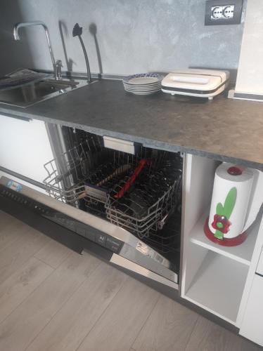 a kitchen with a sink and a dishwasher at Luminoso appartamento vista lago in Solto Collina