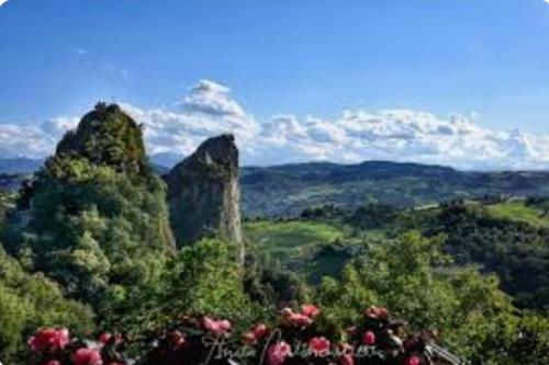 a view of a mountain with trees and flowers at Monteombraro Relax in Monte Ombraro