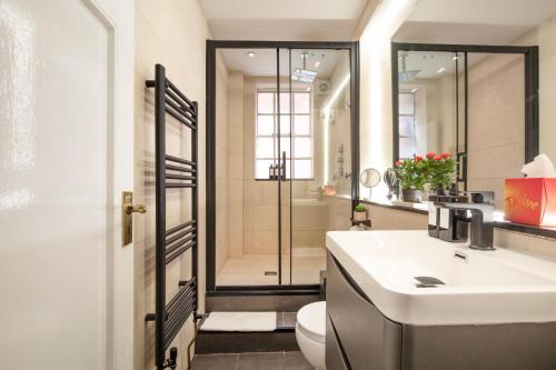 a bathroom with a sink and a toilet and a shower at Modern Quiet 1 bed Flat -Mayfair in London