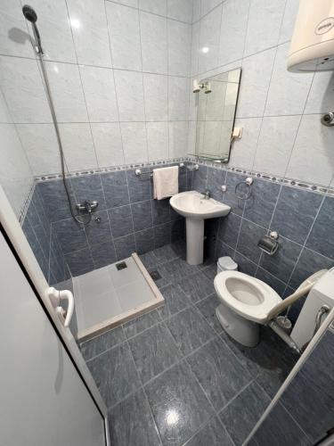 烏爾齊尼的住宿－Peci Apartments，一间带卫生间和水槽的浴室
