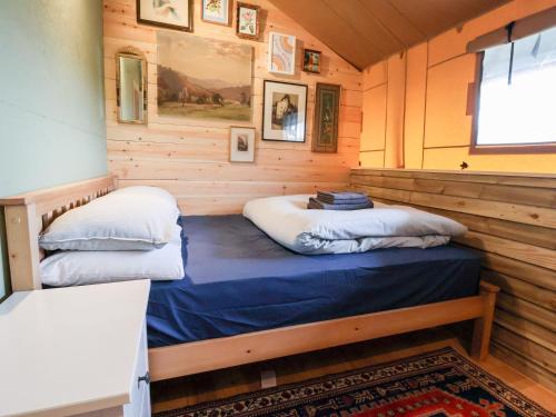 a bedroom with two beds in a cabin at Lucky Clucky Lodge in Llandudno