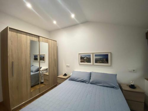 a bedroom with a large bed and a mirror at APARTAMENTO El Roxu 2 in Arriondas