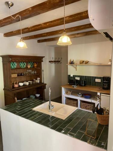 a kitchen with a sink and a counter top at La Finca in Nîmes