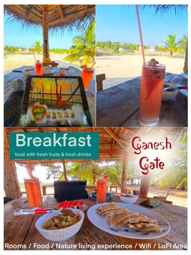 a collage of three pictures with food and a drink at Ganesh Gate in Pottuvil