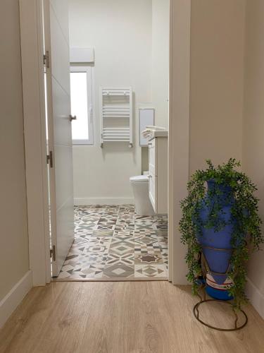 uma casa de banho com um WC e um vaso de plantas em Apartamento La Duna de Gamazo en Santander em Santander