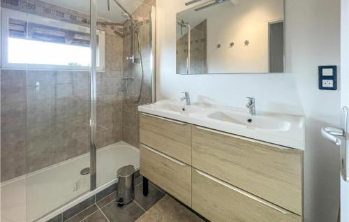 y baño con lavabo y ducha. en Awesome Apartment In Maulon Darmagnac With Wifi, en Mauléon-dʼArmagnac