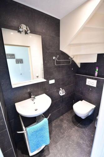 a bathroom with a sink and a toilet at Vrijvakantiehuis Houtenburgseweg 2 in Zoutelande