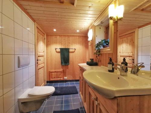 a bathroom with a sink and a toilet at Unique farm stay in the steep mountains of Rjukan 