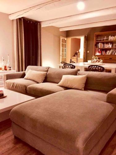 un salon avec deux canapés et une table dans l'établissement villa entre st rémy de provence et avignon, à Noves