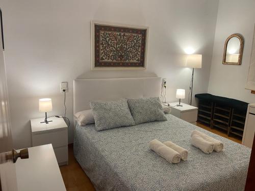 1 dormitorio con 1 cama con 2 almohadas en Casa Riumar Ebre, en Riumar