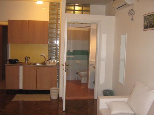una cucina con lavandino e servizi igienici in camera di Flat in Milan 1 a Milano