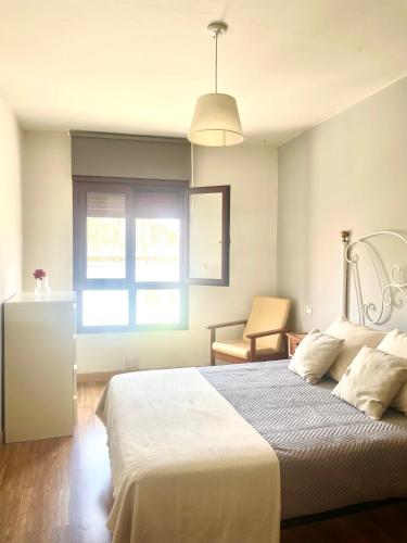een slaapkamer met een groot bed en een raam bij Apartamento en el corazón de Vilagarcía in Vilagarcia de Arousa