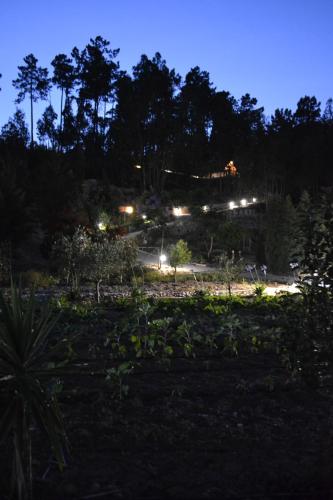 a garden at night with lights in the background at MountView in Alenquer