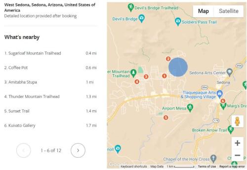 a screenshot of a map and a screenshot of google maps at Red Rock Escape - Cozy King Bed Studio & Gardens, Trails, Views, Red Rock Pass in Sedona