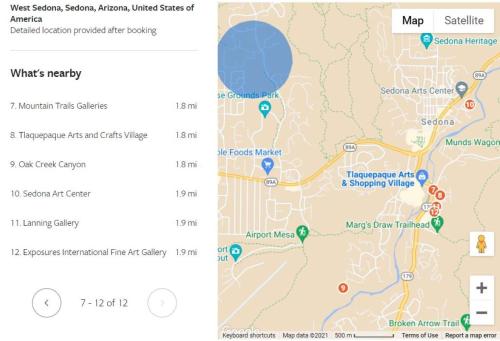 a screenshot of a map and a screenshot of a google maps at Red Rock Escape - Cozy King Bed Studio & Gardens, Trails, Views, Red Rock Pass in Sedona
