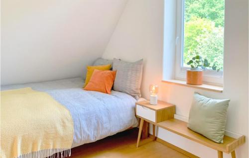 a bedroom with a bed with pillows and a window at Beautiful Home In Morschen With Wifi in Morschen